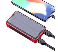 Solar Charger for Cell Phone, 20000mAh Portable Phone Charger, Solar Power Bank with 4 Outputs & 28 LEDs Flashlight, Fast Charging Battery Pack for Smartphones Tablets Outdoors(Red)
