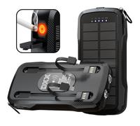 Solar Charger Power Bank 20W Fast Charging, Solar Power Bank IP69 Waterproof, Portable Charger 10,000mAh, Wireless Charger with 2 Flashlights, Portable Phone Charger for All Mobile Devices (Black)