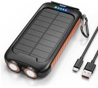 Solar Charger Power Bank, 38800mAh Portable Phone Charger with 1 Type-C & 2 USB-A Ports Built-in Dual LED Flashlight, 15W Fast Charging Waterproof Solar Panel Charger