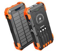 Solar Charger Power Bank, 42800mAh Wireless Portable Charger with USB-C in/Output, QC3.0 Fast Charging 15W 4 Ports Outdoor Battery Pack Built-in Dual Led Flashlights for iPhone Samsung etc
