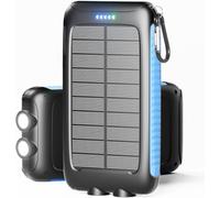 Solar Charger Power Bank 49800mAh Portable 15W Fast Charging Power Bank with QC3.0 USB-C & Dual USB-A Ports for Cell Phones, LED Flashlight, Carabiner, Waterproof Solar Panel for Camping, Outdoor