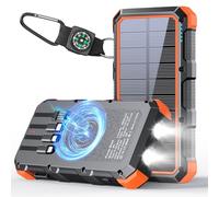 Solar Charger Power Bank 49800mAh Wireless Charger QC 3.0 Fast Charging Power Bank 8 Outputs 4 Inputs Solar Portable Charger Compatible with All Mobile Devices,SOS/Strobe/Strong Flashlights (Orange)