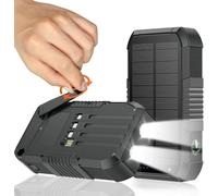 Solar Charger Power Bank 66800mAh Built in Hand Crank and 4 Cables 22.5W Fast Charging PowerBank 6 Outputs & 4 Inputs SOS/Strobe/Strong Camping Flashlights, Compass Solar Portable Charger (Black)