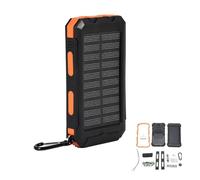 Solar Charger Power Bank solar power bank 10000mAh Outdoor Fast Charge Solar Mobile Power Bank, Portable Phone Charger with Dual Flashlight and Compass for Camping (Black Orange) Solar Chargers
