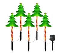 Solar Christmas Decorations Outdoor - 5 Pieces LED Solar Tree And Candy Cane Lights, Waterproof Ambient Holiday Lighting | For Garden, Patio, Porch, Lawn, Pathway, Walkway, Fence, And Party Decoration
