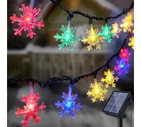 Solar Christmas Lights 12M 100 LED Snowflake String Lights Outdoor Garden Fairy Light Solar Powered Waterproof Outdoor Christmas Decorations 8 Modes Decorative Light for Garden Yard Fence Party Winter