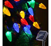 Solar Christmas Lights Outdoor C6 Strawberry String Lights, LED Christmas Fairy Lights 50 LEDs Solar Operated Rechargeable Garden Lights for Christmas Tree, Holiday, Arbor Decor (Multicolor, 8 Modes)