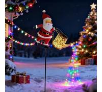Solar Christmas Lights Outdoor, Santa Cascading Twinkle Lights Outdoor Christmas Decorations UK for Garden Hanging Metal Solar Santas Watering Can LED Colorful Light for Yard