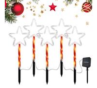 Solar Christmas Pathway Lights 5-Pack (43cm) - Snowman/Santa/Reindeer Designs, IP65 Waterproof Auto On/Off, Energy Class A for UK Gardens (Pentagram)