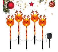 Solar Christmas Pathway Lights 5-Pack (43cm) - Snowman/Santa/Reindeer Designs, IP65 Waterproof Auto On/Off, Energy Class A for UK Gardens (Elk)