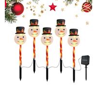 Solar Christmas Pathway Lights 5-Pack (43cm) - Snowman/Santa/Reindeer Designs, IP65 Waterproof Auto On/Off, Energy Class A for UK Gardens (Snowman)