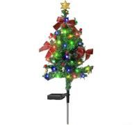 Solar Christmas Tree 75cm with LED Lights Red Fruit Bow Outdoor Use | Weather-Resistant PVC Steel Pipe Build Solar Auto Charging 6-8H Night Lighting 8-12H Green Color