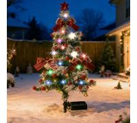 Solar Christmas Tree, LED Outdoor Christmas Tree with Bow Berry Bell Solar Outdoor Night Lights for Garden Pathway Patio Lawn Xmas New Year Birthday Party Decor (1 pc)