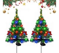 Solar Christmas Tree Lights, Gardens Waterproof Holiday Decorations, Solar-Powered Mini Tree with LED Multi-Color Pathway Stake Lights for Yard, Lawn, Patio (2)
