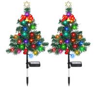 Solar Christmas Tree Lights Outdoor, 32 inch Solar Outdoor Christmas Tree Decorations,Waterproof Garden Stake Lights with 30 LEDs Bows Star Xmas Ornaments for Pathway, Lawn, Patio (A#2pcs)