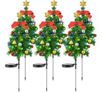 Solar Christmas Tree Lights Outdoor - LED Waterproof Xmas Decorations With Bow Bell, Tree Stake Lights for Garden, Pathway, Lawn, Patio (6PCS)