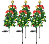 Solar Christmas Tree Lights, Solar Christmas Lights Outdoor, Waterproof LED Xmas Tree Stake Lights with Bow, Bell & Red Berries, Solar Powered Pathway Lights for Outdoor Garden, Lawn, Patio (6pcs)