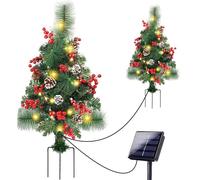 Solar Christmas Tree with Stake, Waterproof 8 Modes Solar Christmas Tree Lights with 20 LED, Pinecones, Balls & Berries for Outside Yard Lawn Walkway Decorations Outdoor
