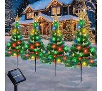 Solar Christmas Tree with Star Topper - 4 Pack with Snowflake 80LED Lights, Outdoor Garden Lights with Bells for Decoration