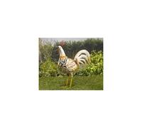 Solar Cockerel Garden Ornament - Light-Up Metal Hen Silhouette, White & Colour LEDs, Auto-On at Dusk, 39cm tall