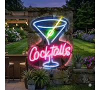 Solar Cocktail Glass Neon Light Sign Neon Sign, Letters Light Signs for Wall Decoration, Multicolor Neon Light Sign LED Neon Light Sign for Wall Decor, Cordless Solar Neon Lights for Bar