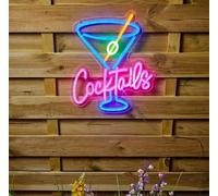 Solar Cocktail Neon Sign Light for Outdoor Wall Decor Vibrant Multicolor Neon Sign Lights for Bedroom LED Solar Powered Cocktail Party Wall Hanging Neon Sign
