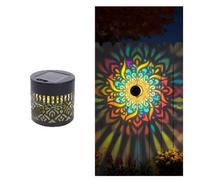 Solar Colorful Mandala Wall Light Outdoor Garden Fence Projector Lamp Patio Ambient Deco