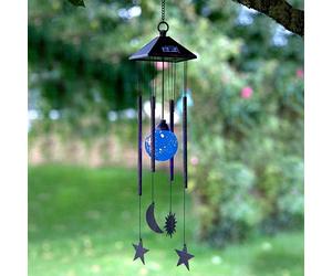 Solar Colour Changing LED Sun Moon & Star Hanging Outdoor Light Up Wind Chime