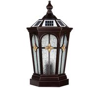 Solar Column Cap Lamp Rustic Post Lamps With Glass In Black Finish Farmhouse Waterproof Driveway Lights, Three Light Modes LED Lighting For Gate, Wall, Deck And Fence Decoration