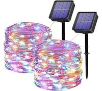 Solar Copper Fairy Lights 2 Pack 104ft 320 LED Waterproof 8Modes Warm White | 2 Pack 104ft 320 LED Warm White Copper Fairy Lights, IP65 Solar Waterproof, 8 Modes Twinkling, Flexible Wire for Home Garden