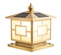 Solar Courtyard Fence Column Lights IP54 Waterproof Post Light Fixture Chinese Square Wall Pillar Headlight With Pier Mount Base, Landscape Bollard Post Lamp For Garden Park Decor