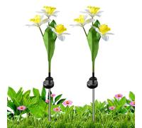 Solar Daffodil Light - IP 65 Waterproof 3 LED Daffodil Lights 2 Pieces Decorative Solar Stake Light Outdoor Waterproof for Driveway Driveway Garden Lawn Pier