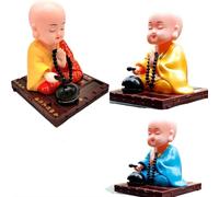 Solar Dancer Ornament - Dancing Buddhist Monk Solar Pal, Car Dashboard Decor, Office Desk Toy with Solar Power Motion, Unique Gift for Home & Travel (Yellow+Red+Blue,Square Bottom)