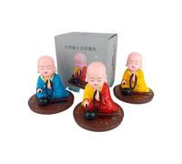 Solar Dancer Ornament - Dancing Buddhist Monk Solar Pal, Car Dashboard Decor, Office Desk Toy with Solar Power Motion, Unique Gift for Home & Travel (Yellow+Red+Blue,Round Bottom)