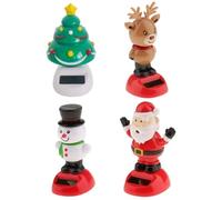 Solar Dancing Figurines 4Pcs Xmas Tree, Deer, Santa & Snowman Solar Dancing Toys 2.8x4.4in Animated Decorative Dashboard Bobbleheads, Bobble Head Dashboard Bobbleheads