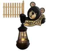Solar Decorative Lights,Welcome Sign Tree Decor Led Garden Light - Black Bear Solar Lanterns Novelty Wall Mounted Statue Decorations for Outdoor