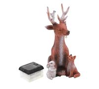 Solar Deer Statue with Hedgehog and Fox, Resin Garden Ornament with LED Lights, Outdoor Patio Decor for Lawn Pathway, Christmas