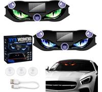 Solar Demon Eye Led Car Window Light, Waterproof Devil Eyes Light, No Drill Suction Cup Dynamic Windshield Ambient Lamp, Wire-Free Led Lighting for Windshield Side Window Suv Truck (Blue+Green)