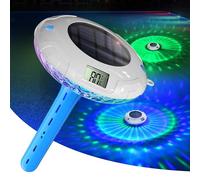 Solar Digital Pool Light with Dual LCD Displays, Easy-to-Read Floating Pool Thermometer 8 Dynamic Lighting Effects IPX7 Waterproof Digital Thermometer