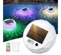 Solar Digital Pool Thermometer, Floating Pool Thermometer Easy Read, Light Display and Backlight Display, With Disinfectant Container and Rope, IP68 Waterproof for Swimming Pool, Hot Tub, Spa