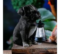Solar Dog Garden Lantern Decoration Black Labrador Puppy - 15cm By Bright Garden