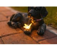 Garden Mile Solar Dog with Butterfly Ornament Outdoor Waterproof Resin Dog Statue Figurine Solar Powered Garden Decoration Animal Sculpture for Patio