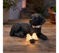 Solar Dog Garden Ornament LED Light Up Puppy Statue Labrador Butterfly Decor