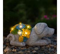 Solar Dog Garden Ornament with Lights - Pack of 1 - 22cm/8.6 inch Outdoor Dog Statue with Succulent Plant & LED Lights, Decorative Figurine for Patio, Balcony, Yard, Lawn - Unique Housewarming Gift