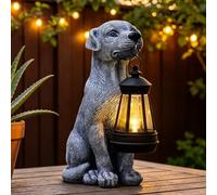 Solar Dog Holding a Lantern Statue Grey - Weatherproof Garden Ornament | Thoughtful Gift for Dog Lovers Solar Powered Outdoor Decor for Patio, Yard, Pathway, Housewarming & Birthday Gifts