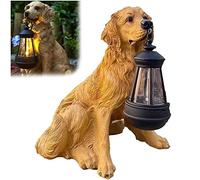 Solar Dog Statue with Lantern, Resin Golden Retriever Outdoor Ornament, Realistic Dog Garden Statues Windproof Light, For Garden Lighting and Décor