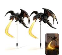 Solar Dragon Garden Stake Light, Gothic LED Outdoor Yard Decor Lamp | Glowing Flame Effect，Solar-Powered Auto On-Off，Weather Resistant, Ground Stake Mount，Halloween Fantasy Yard Accent