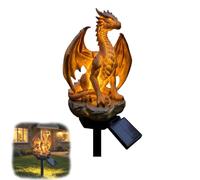 Solar Dragon Garden Statue Light Golden Ember Fantasy Outdoor Decor | Waterproof Gothic Resin Dragon Statue Solar Lamp, with Solar LED Lights, for Patio Lawn Yard Halloween Decor