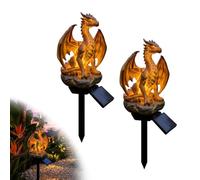 Solar Dragon Garden Statue Light, Warm Glow Golden Ember Edition Solar Garden Light, Gothic Medieval Dragons Lamp Decor for Lawn, Patio, Pathway, Backyard (2Pcs)