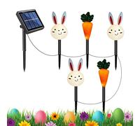 Solar Easter Lights Outdoor - Bunny & Carrot Garden Lighting, Waterproof Lawn Path Stakes, 40cm x 6.9cm + 2.5m Total Length Garland, High Grade PP Material - for Patio & Courtyard Landscaping